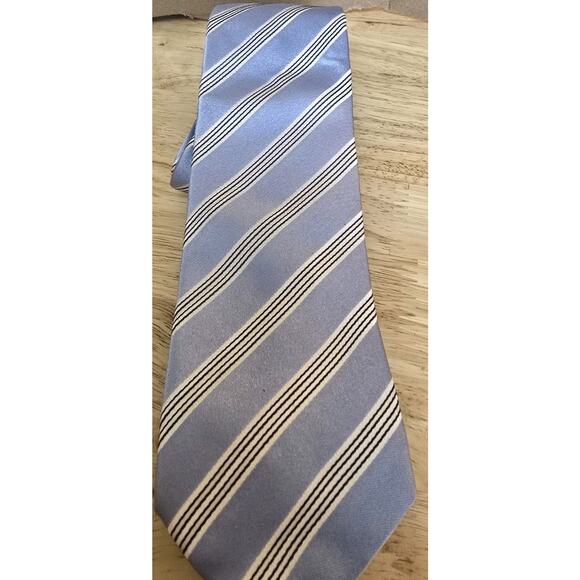 VILLA PONTI MEN SILK TIE 60X3.5" WIDE Light Blue Striped Preppy Executive EUC - Picture 6 of 8
